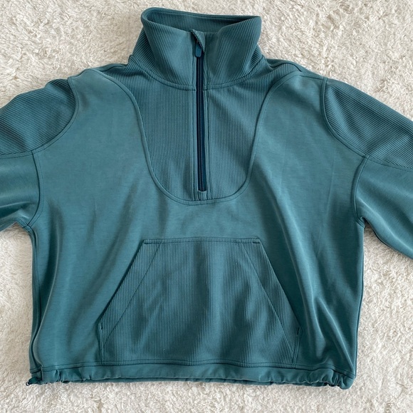 ❤️ Lululemon Brushed Softstreme Ribbed Half Zip Size 6 Green Jasper NWOT - Picture 4 of 8
